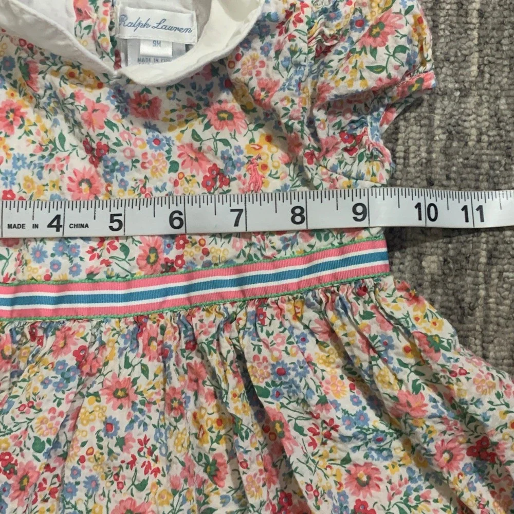 Vintage Ralph Lauren Floral Dress Bloomer Set Cotton‎ White Collar Girl 9M